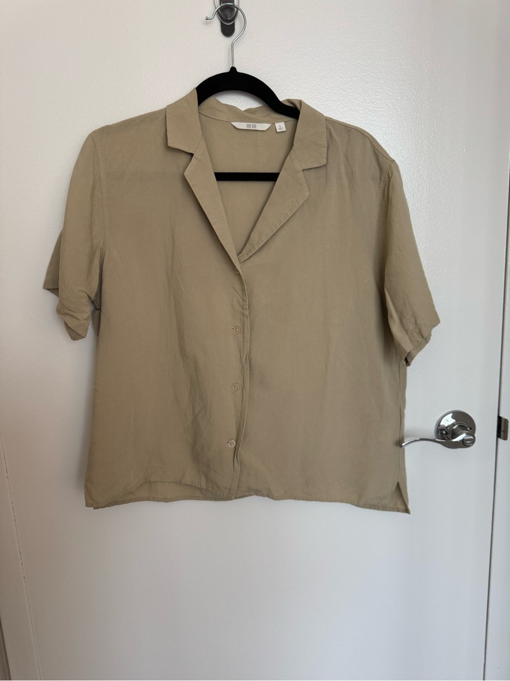 Uniqlo Short Sleeve Camp Collar Button-Up in Beige